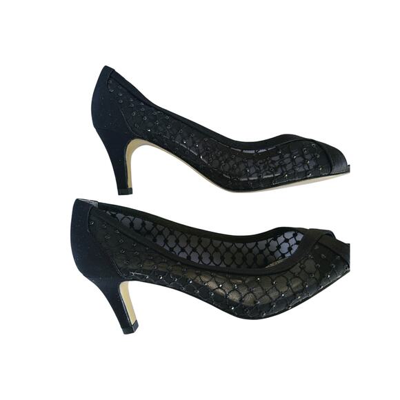 Adrianna Papell Jamie Peep Toe Pump Satin Heels Crystals Black 6M Evening Event - Picture 4 of 9